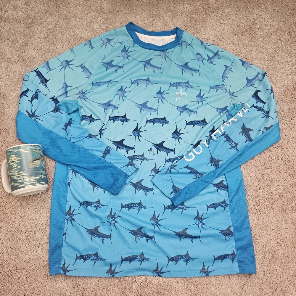 Guy Harvey Performance Long Slv T-Shirt Bimini Bash Med Riviera With Bonus Mug